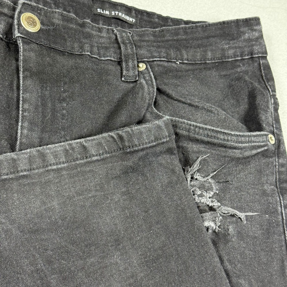 Copper Rivet Mens Slim Straight Distressed Ripped Jeans Black 38x32